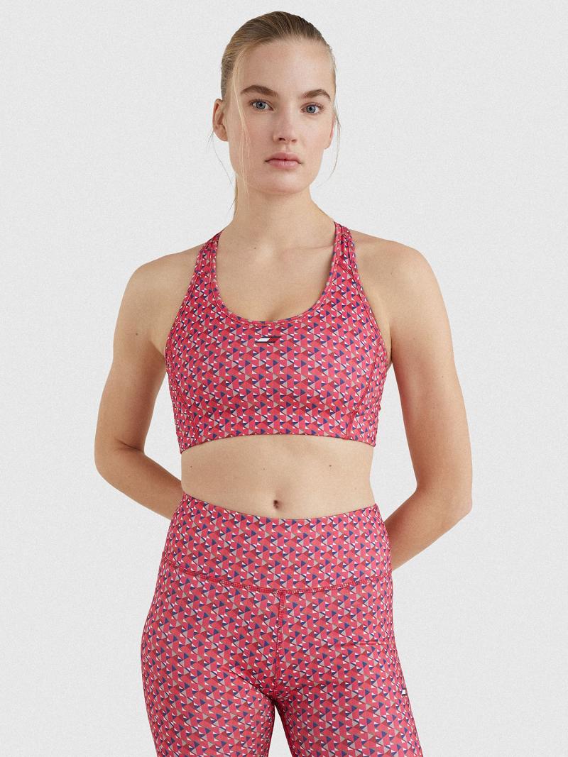 Női Tommy Hilfiger Geometric Print Racerback Sports Melltartók Rózsaszín | HU 521SGL